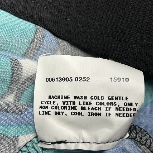 AGB Shift Dress Short Sleeve Lined Geometrical Circle Blue Yellow Size 12 Petite - Picture 10 of 12